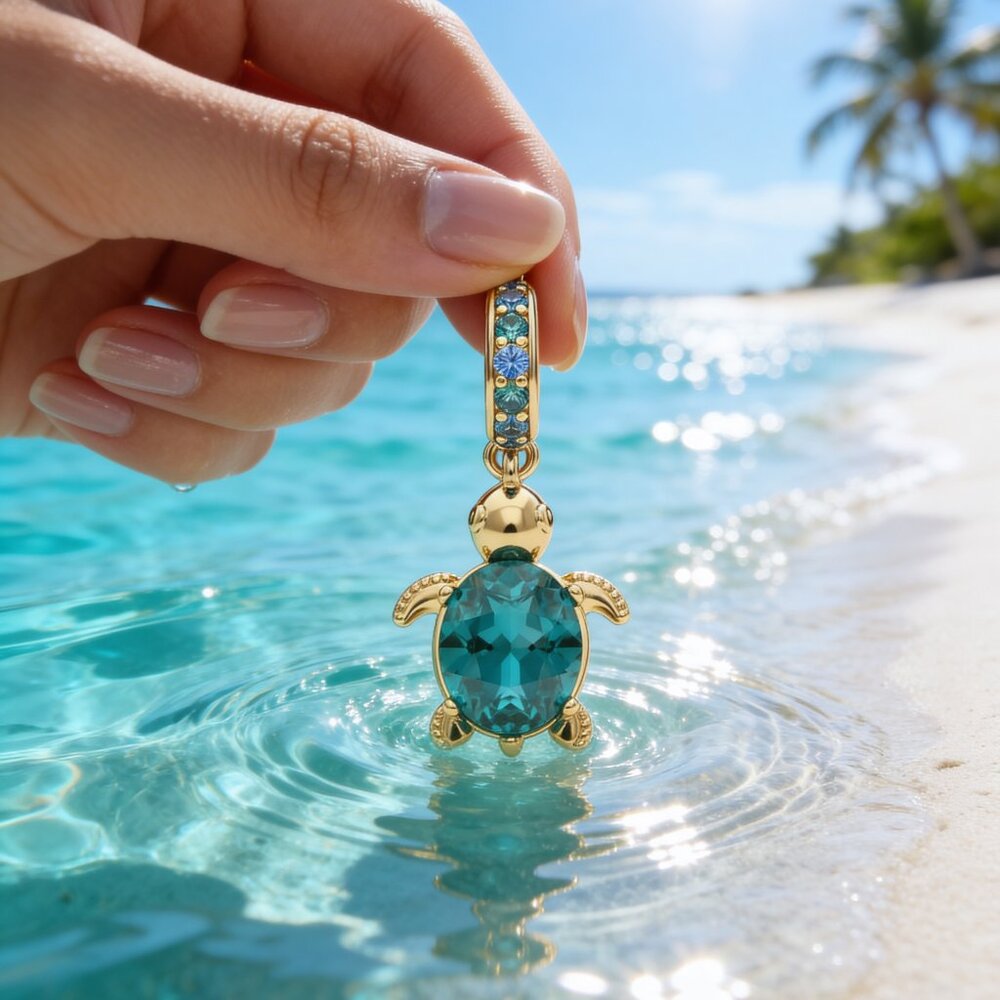 Sea Turtle Murano Glass Dangle Charm